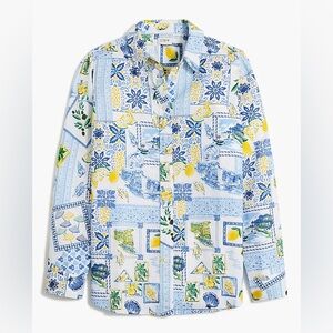 J CREW LINEN BLEND VACATION BUTTON DOWN DOLCE VITA ITALY FRANCE LARGE